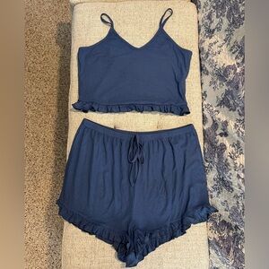 Women's Navy Blue Ruffle Lounge Set